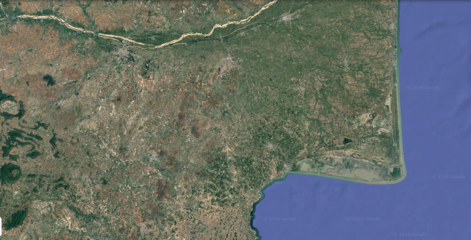 Satellite aerial view of coastline terrain